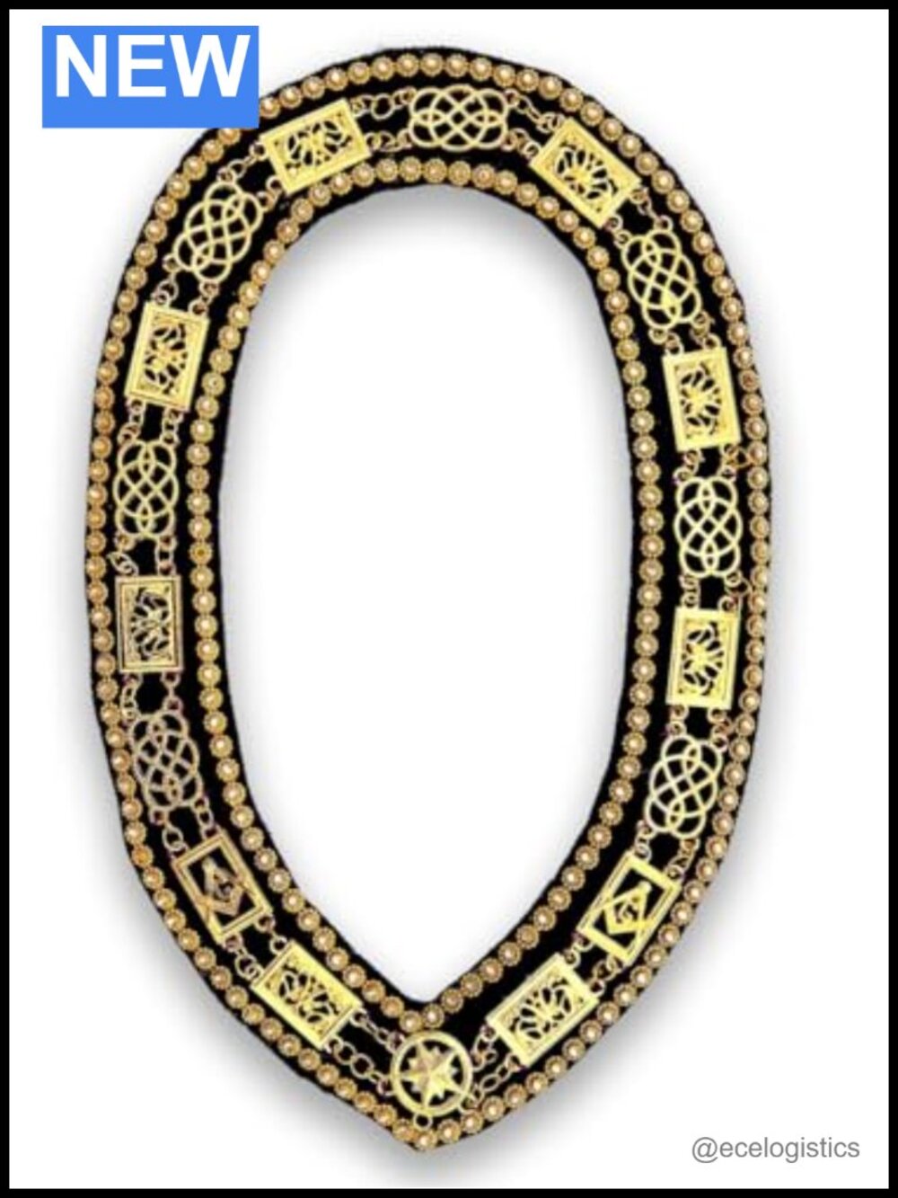Gold-Plated Chain Collar with Golden Rhinestones and Purple Backing